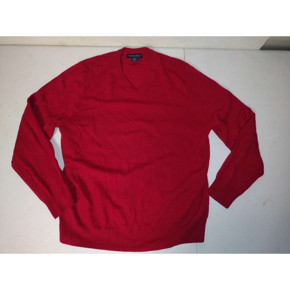 Allen Solly Mens Red 100%‎ Extra Fine Merino Wool V-Neck Sweater Size Large